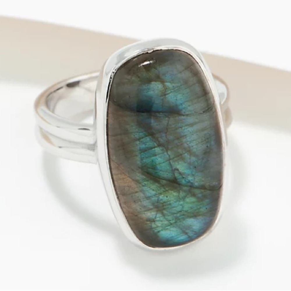 🆕 Gemstone Cabochon Sterling Silver Labradorite Ring